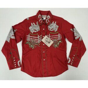 Rockmount Ranch Wear Red Embroidered Snap Button Western Shirt Size L